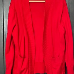 Elegant Red Open Front Cardigan -Woman’s Plus Size XXL